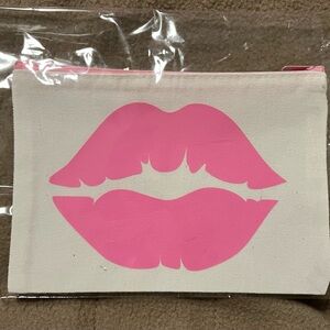Pink Lips Make Up Canvas Pouch Handcrafted